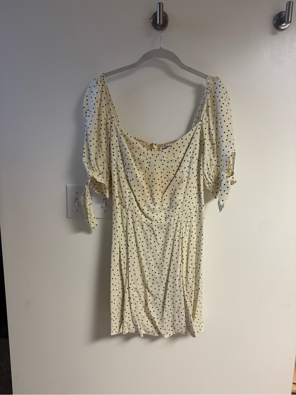 Reformation Cream Mini Dress with Black Polka Dots